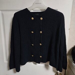 Massimo Dutti Navy Double-Breasted Sweater with Gold Buttons